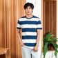 Matsuda T Shirt Pria Kaos Stripe Nanao Baju Katun Combed Garis Steel Grey Navy