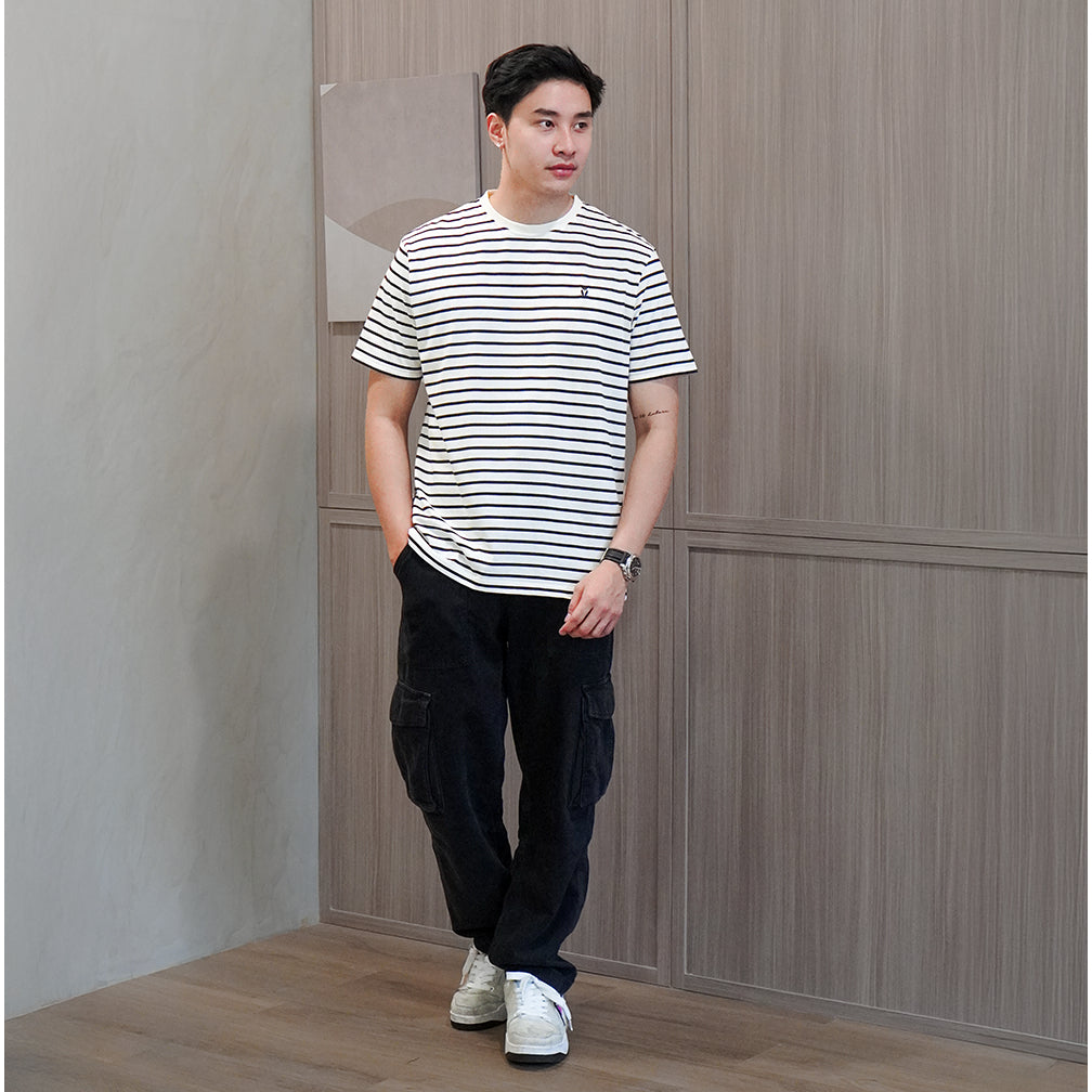 Matsuda T Shirt Pria Kaos Stripe Nantan Oblong Baju Off White Black
