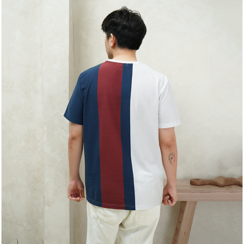 Matsuda T Shirt Pria Kaos Stripe Usuki Blue Teal