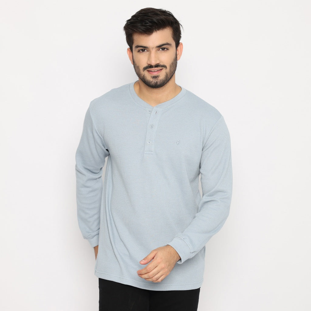 MATSUDA Kaos Lengan Panjang Henley Waffle Katun Miyama