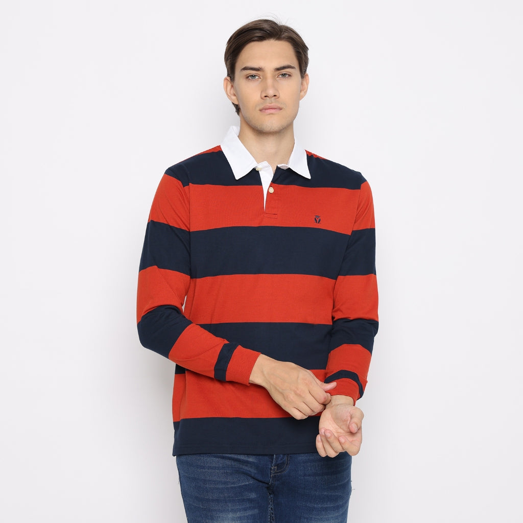 Matsuda Kaos Rugby Polo Shirt Katun Pria Lengan Panjang Nagai Navy Burgundy