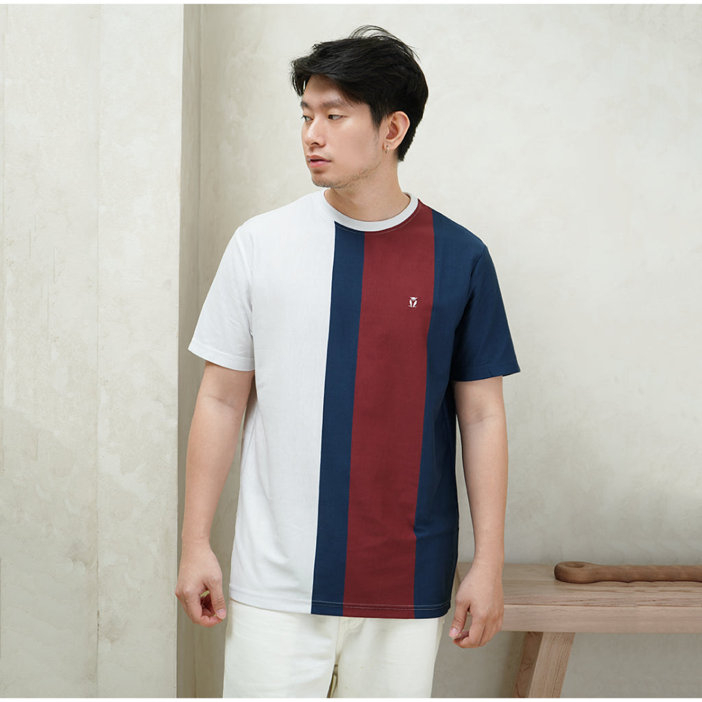 Matsuda T Shirt Pria Kaos Stripe Usuki Blue Teal