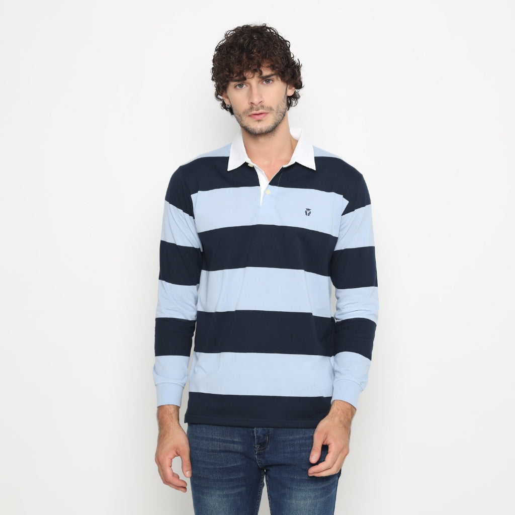 Matsuda Kaos Rugby Polo Shirt Katun Pria Lengan Panjang Nagai Navy Burgundy