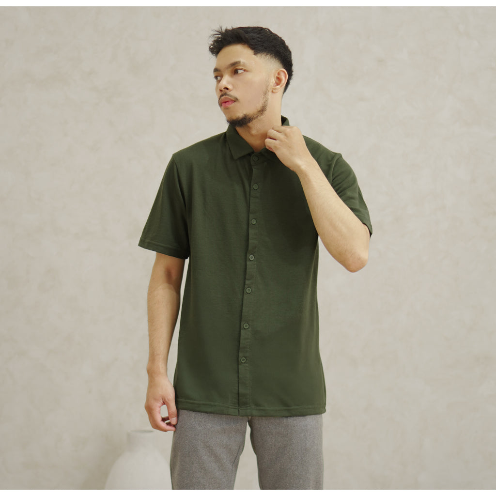 Matsuda Kemeja Pria Polos Lengan pendek Pique Kasual Shiroi White