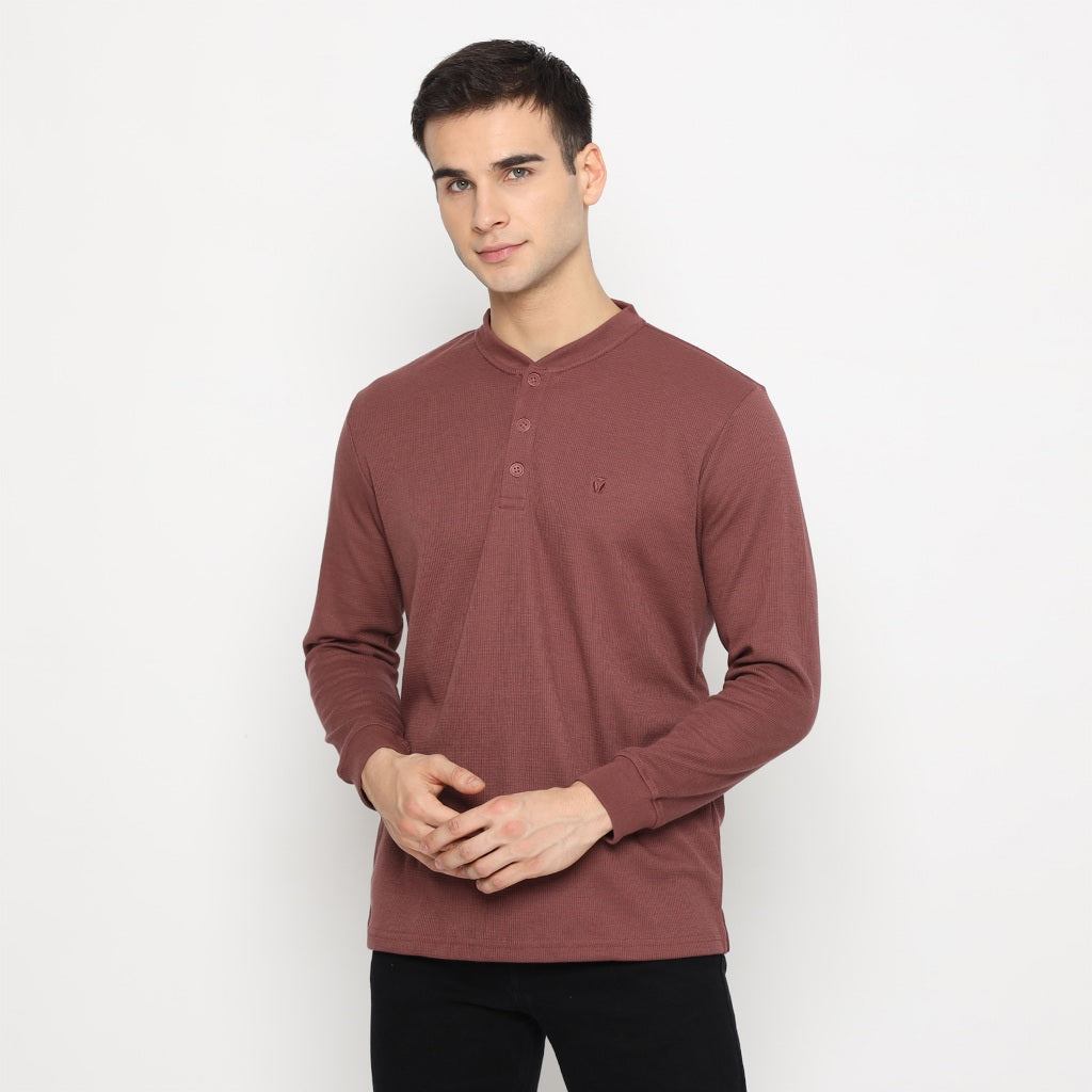 MATSUDA Kaos Lengan Panjang Henley Waffle Katun Miyama