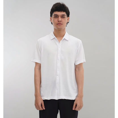 Matsuda Kemeja Pria Polos Lengan pendek Pique Kasual Shiroi White