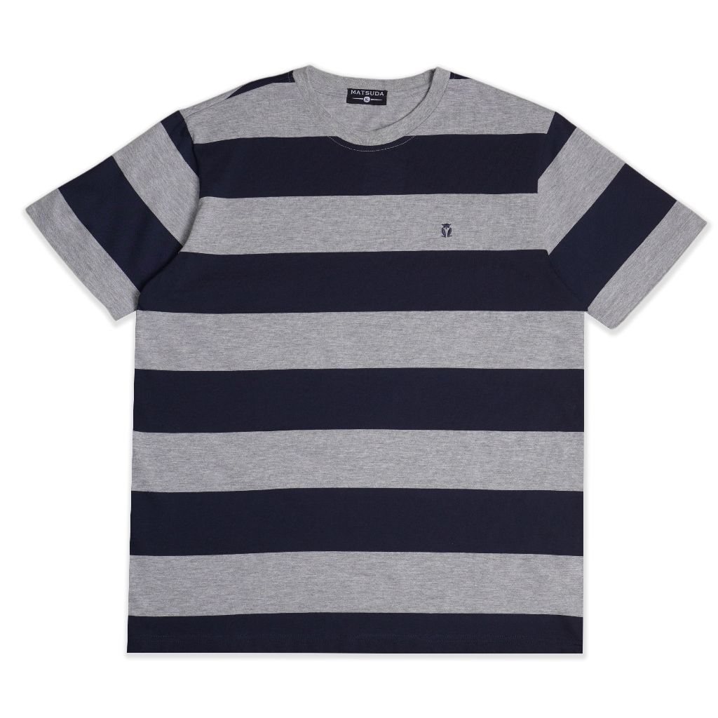 Matsuda T Shirt Pria Kaos Stripe Nanao Blue Teall Off white