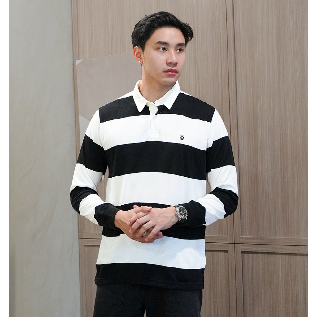 Matsuda Kaos Rugby Polo Shirt Katun Pria Lengan Panjang Nagai Teracota Navy