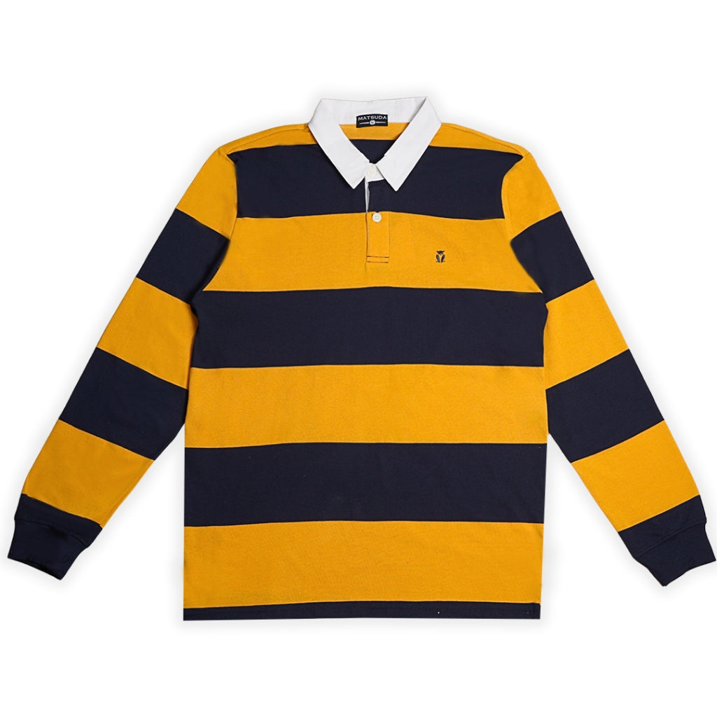 Matsuda Kaos Rugby Polo Shirt Katun Pria Lengan Panjang Nagai Navy Sky Blue