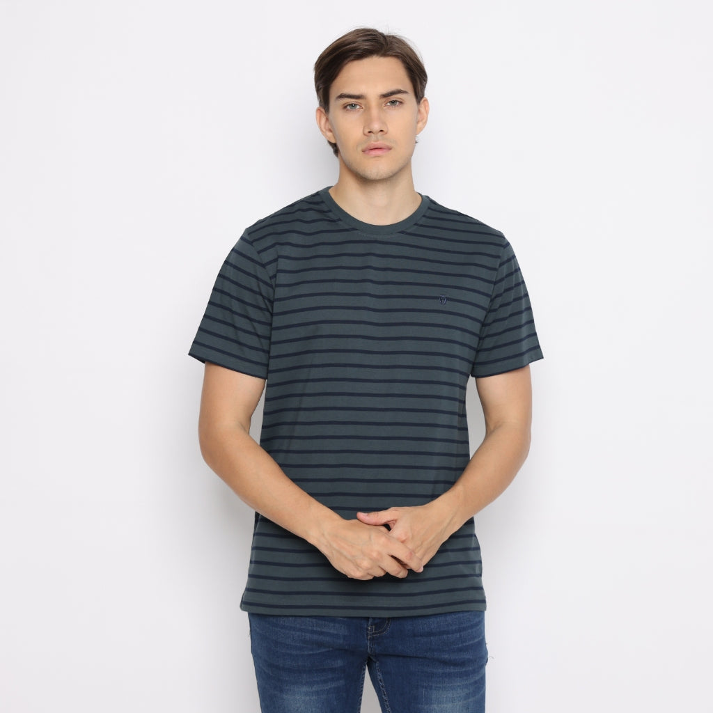 Matsuda T Shirt Pria Kaos Stripe Nantan Oblong Baju Olive White