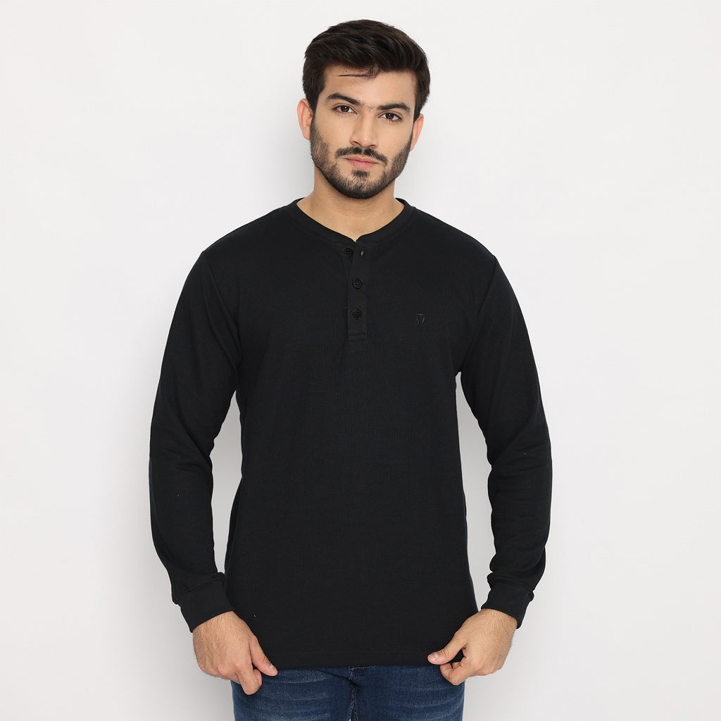 MATSUDA Kaos Lengan Panjang Henley Waffle Katun Miyama