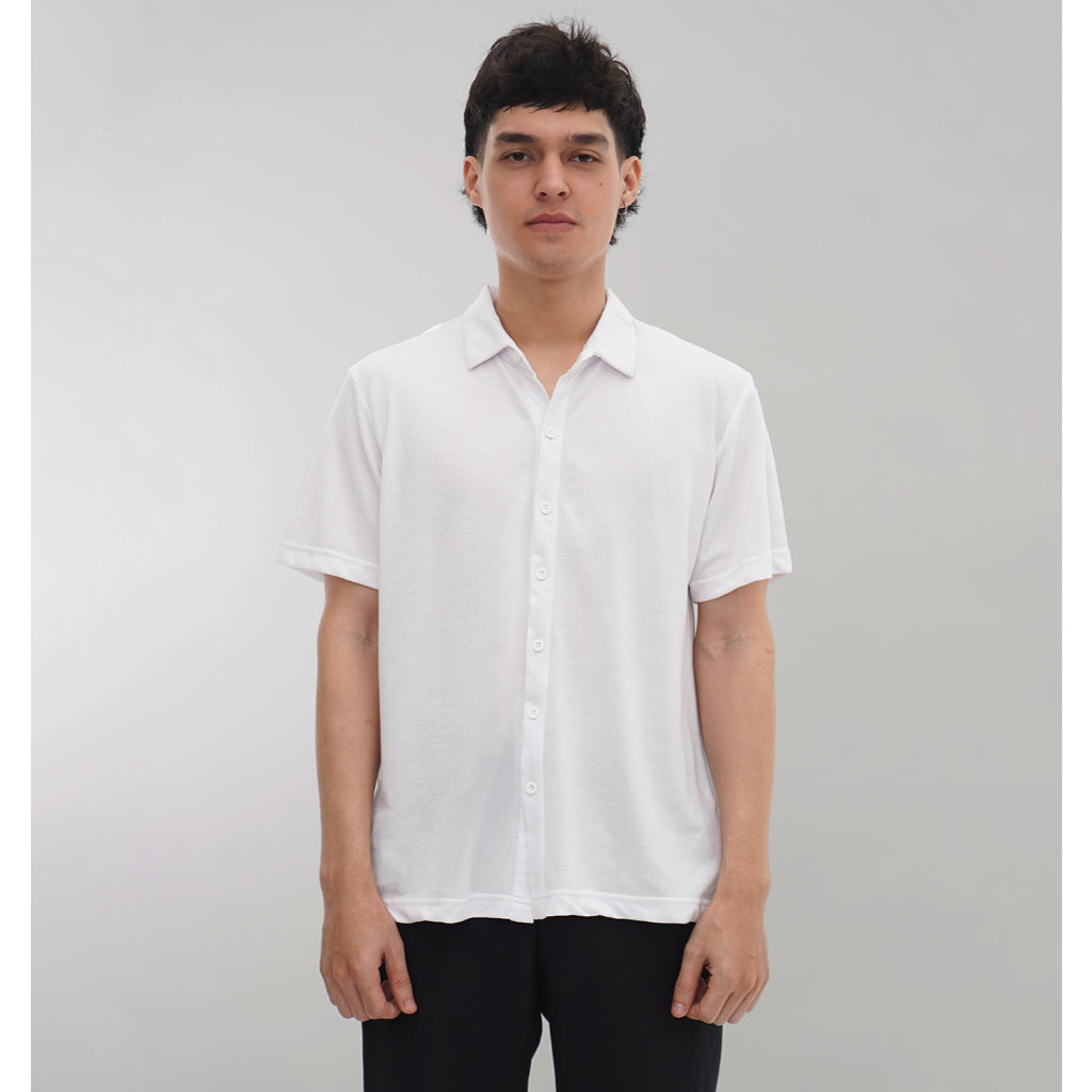 Matsuda Kemeja Pria Polos Lengan pendek Pique Kasual Shiroi Navy