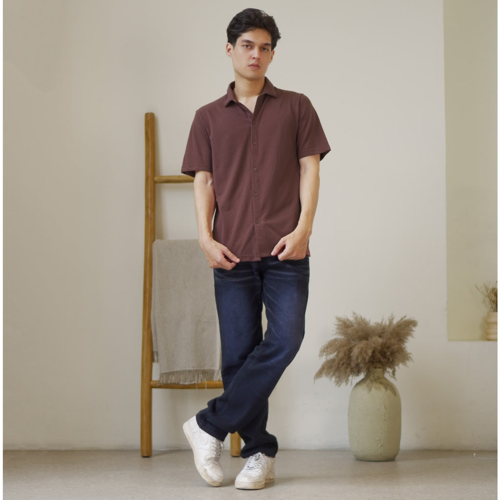 Matsuda Kemeja Pria Polos Lengan pendek Kasual Shiroi Wine