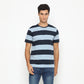 Matsuda T Shirt Pria Kaos Stripe Nanao  Blue Teal White