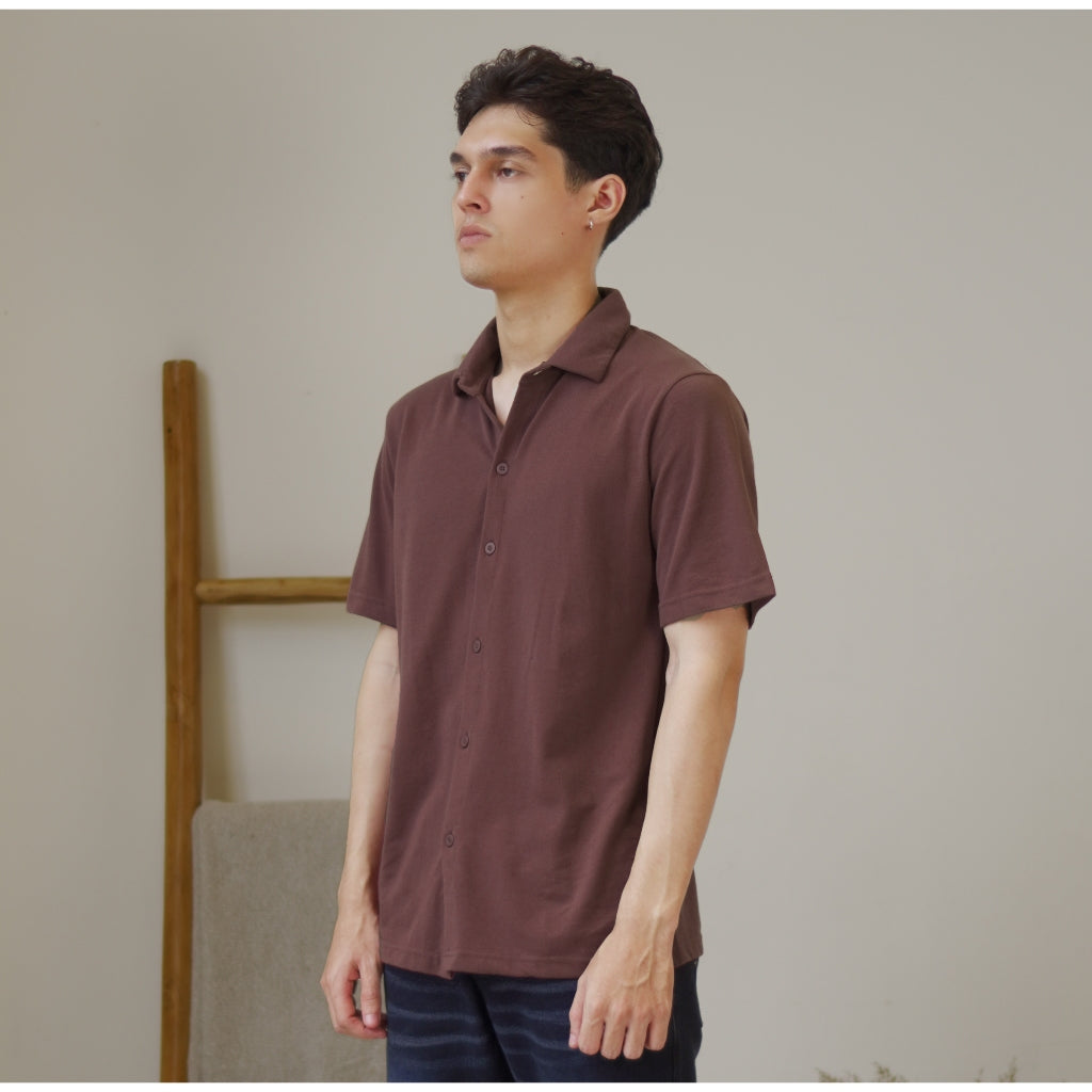 Matsuda Kemeja Pria Polos Lengan pendek Kasual Shiroi Wine