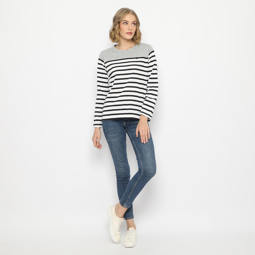 MATSUDA Kaos Wanita T Shirt Stripe Katun Avery