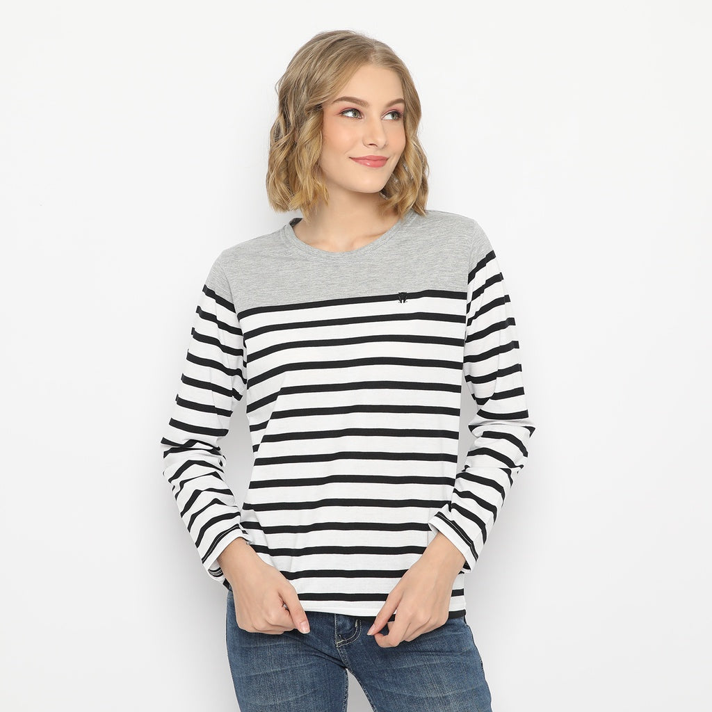 MATSUDA Kaos Wanita T Shirt Stripe Katun Avery