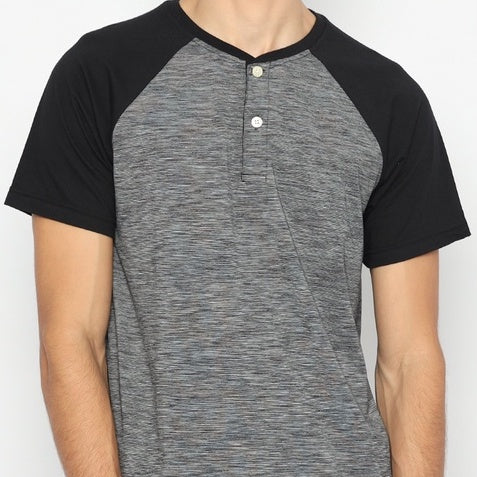 MATSUDA Kaos Pria T Shirt Henley Texture Slub Kawagoe