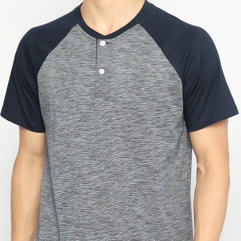 MATSUDA Kaos Pria T Shirt Henley Texture Slub Kawagoe