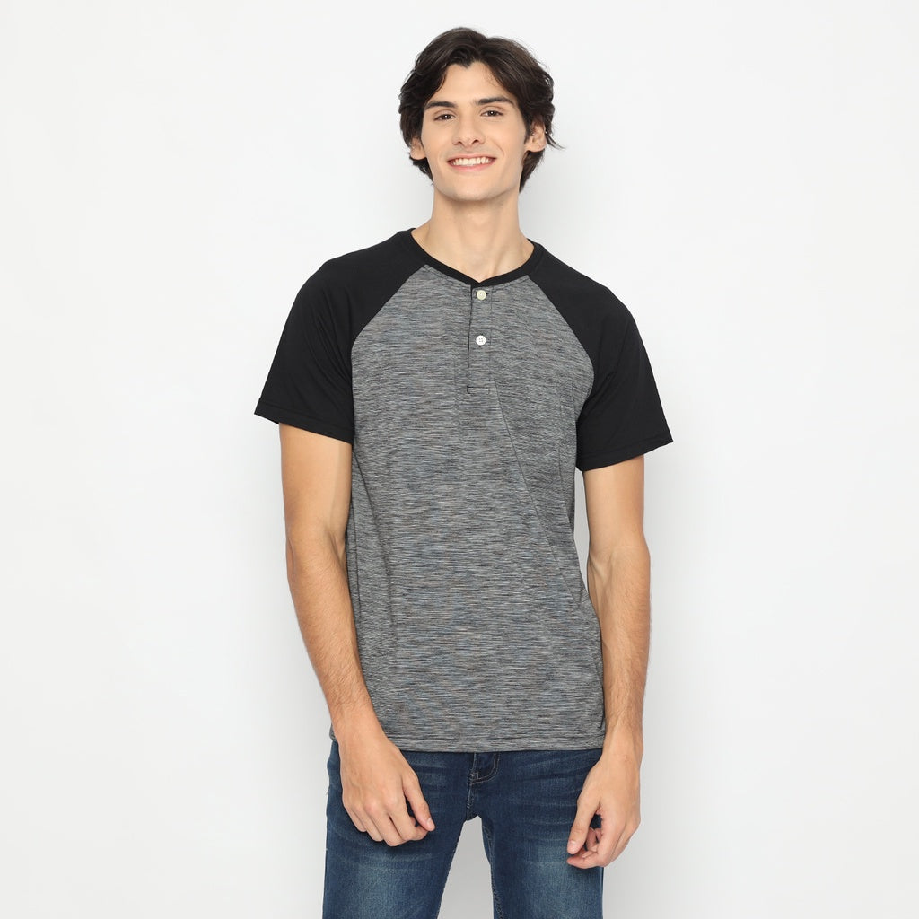 MATSUDA Kaos Pria T Shirt Henley Texture Slub Kawagoe