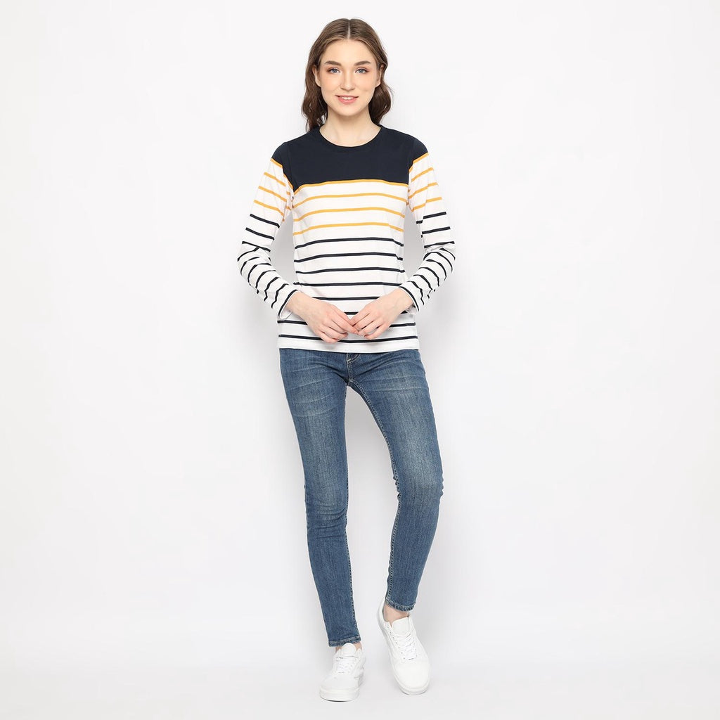 MATSUDA Kaos Wanita T Shirt Stripe Katun Cora