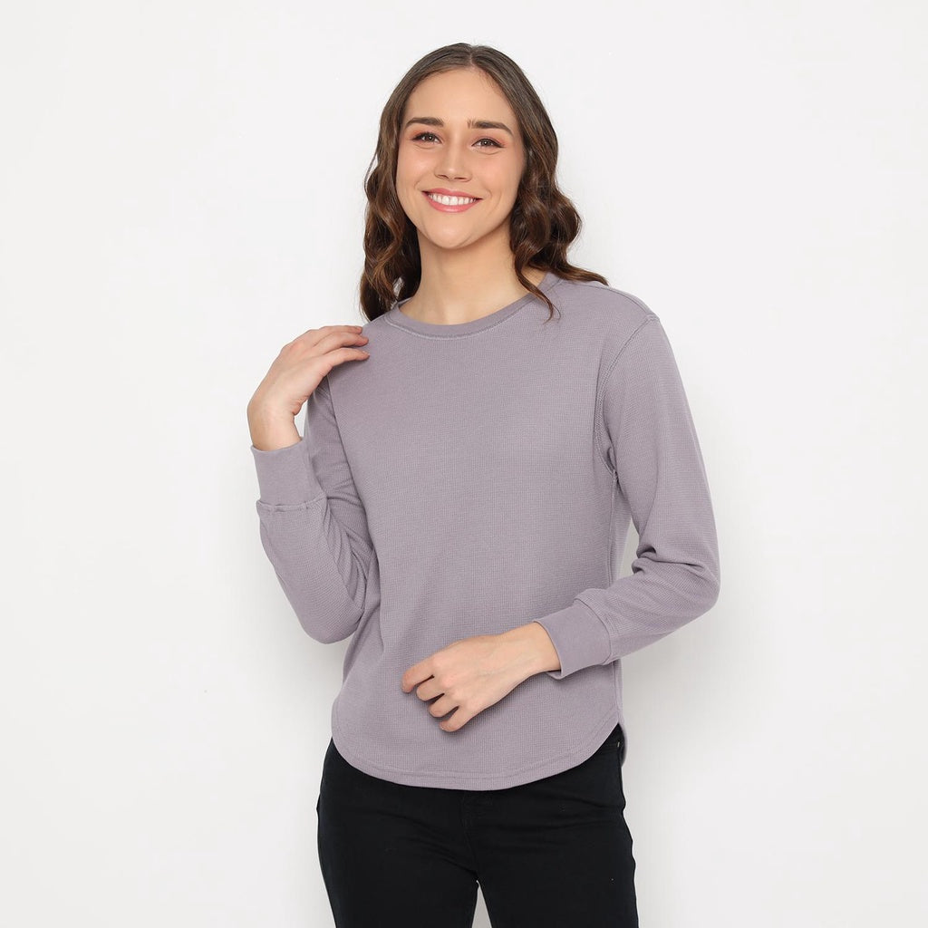 MATSUDA Kaos Polos Wanita Waffle Lengan Panjang Cotton Liv