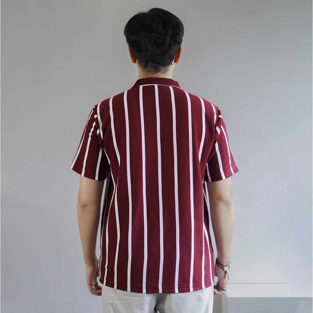 Matsuda Kemeja Pria Stripe Lengan pendek Yamaga Burgundy