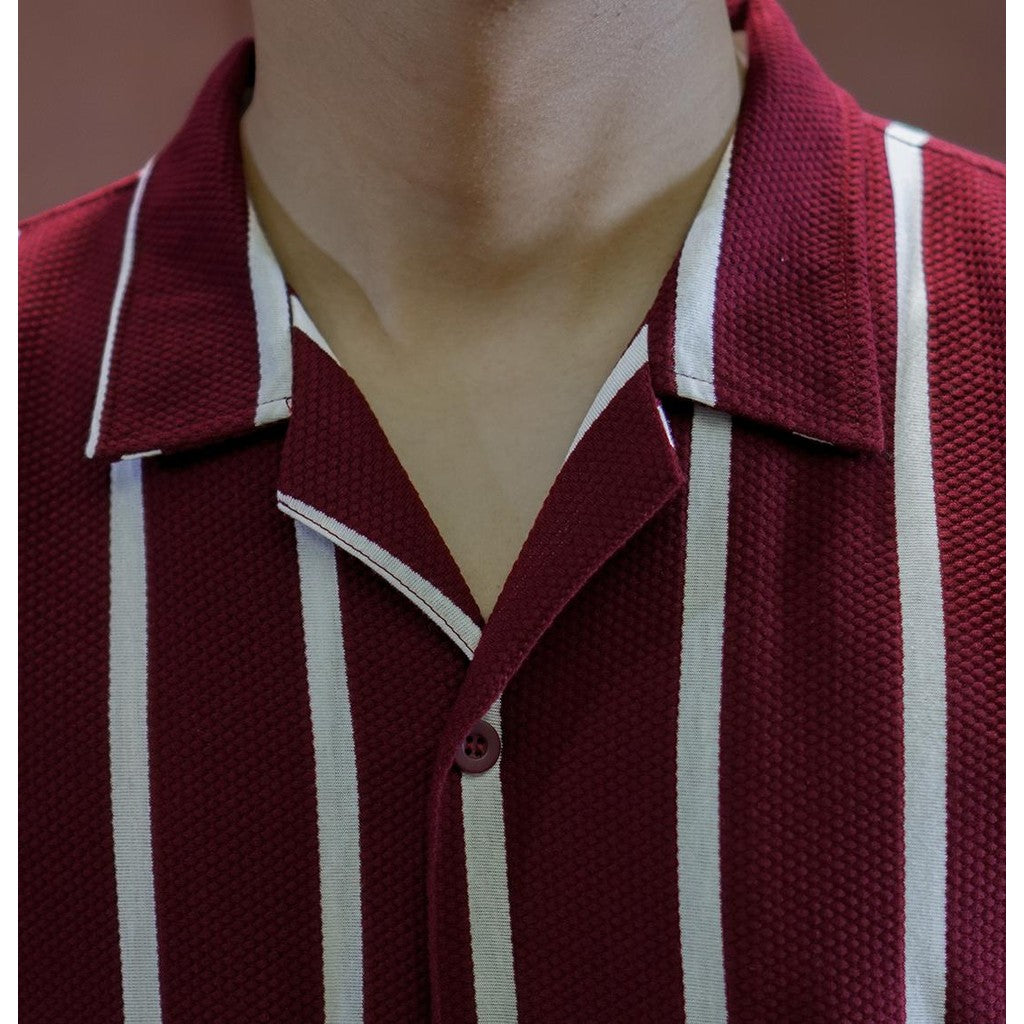 Matsuda Kemeja Pria Stripe Lengan pendek Yamaga Burgundy