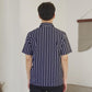 Matsuda Kemeja Pria Stripe Lengan pendek Ojiya Navy White