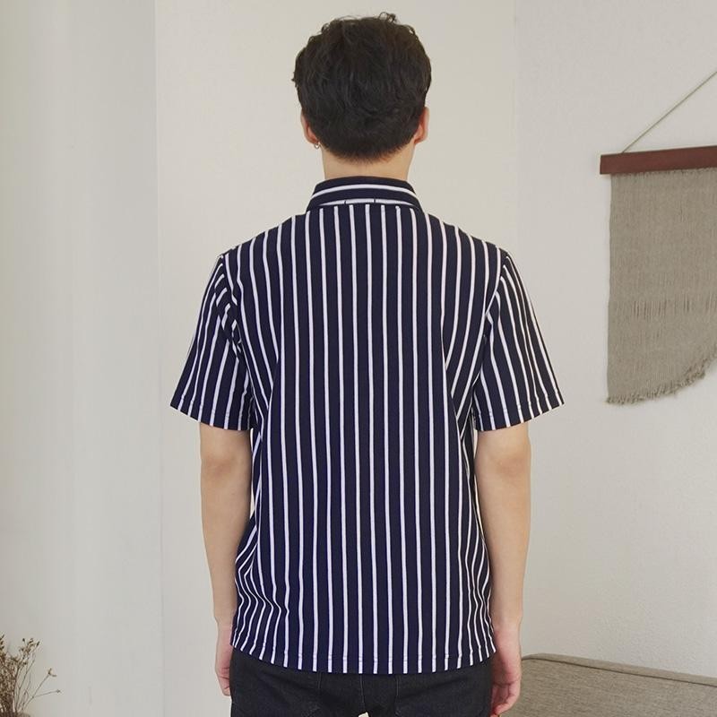 Matsuda Kemeja Pria Stripe Lengan pendek Ojiya Navy White