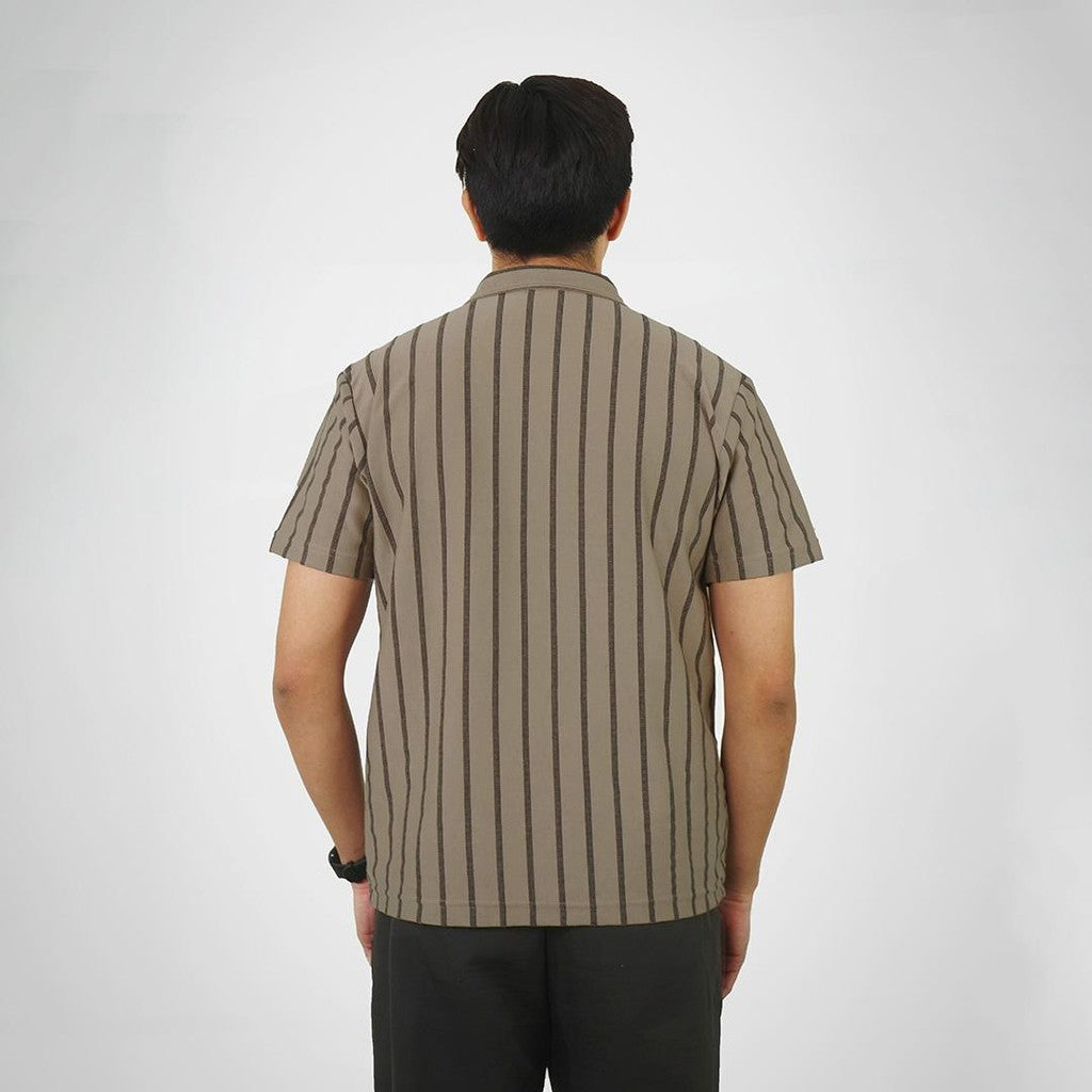 MATSUDA Kemeja Pria Stripe Lengan Pendek Katun Nagahama Cobble Stone
