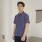 Matsuda Kemeja Pria Stripe Lengan pendek Ojiya Navy White