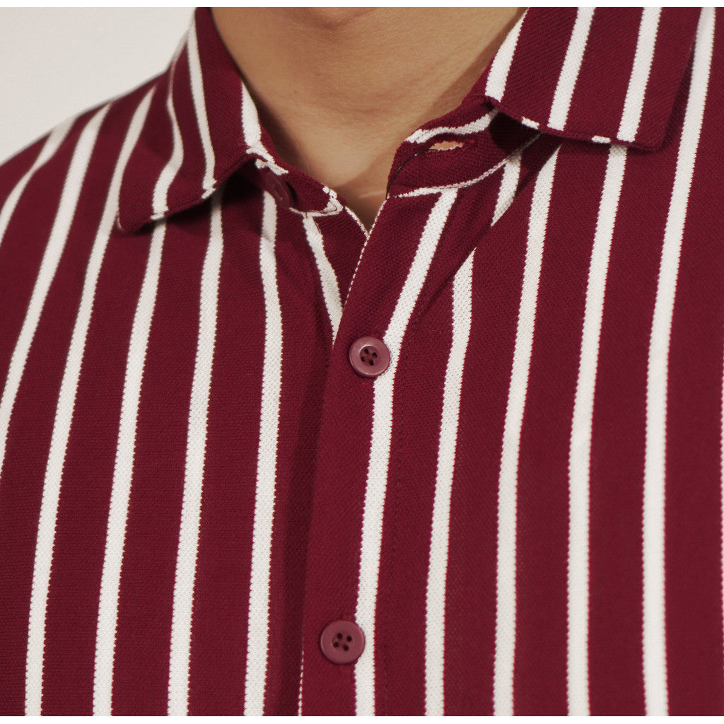 Matsuda Kemeja Pria Stripe Lengan pendek Ojiya Navy White