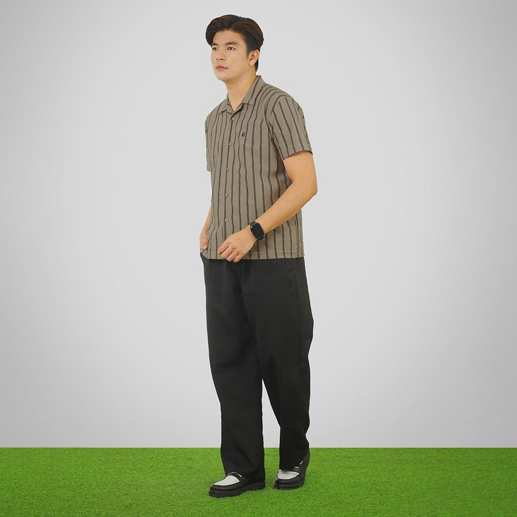 MATSUDA Kemeja Pria Stripe Lengan Pendek Katun Nagahama Cobble Stone