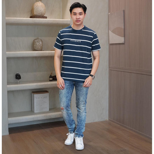 Matsuda T Shirt Pria Kaos Stripe Essence Baju Blue Teal