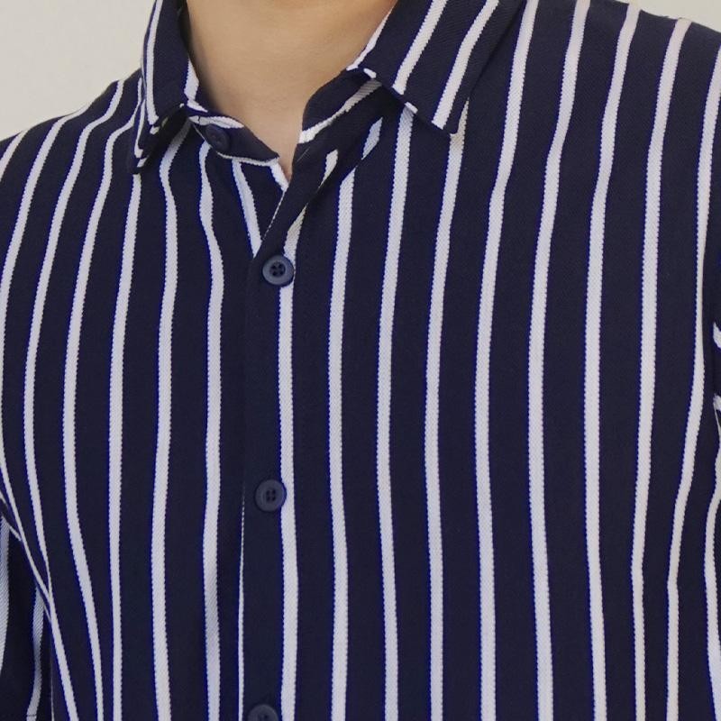 Matsuda Kemeja Pria Stripe Lengan pendek Ojiya Navy White