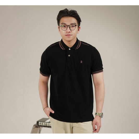MATSUDA Baju Kaos Polo Shirt Dewasa Pria Kerah Katun Shiogama Black
