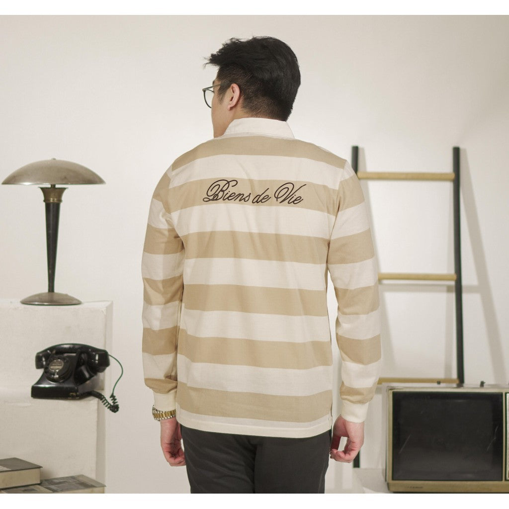 Matsuda Kaos Rugby Polo Shirt Katun Pria Lengan Panjang Shimabara Offwhite Stone