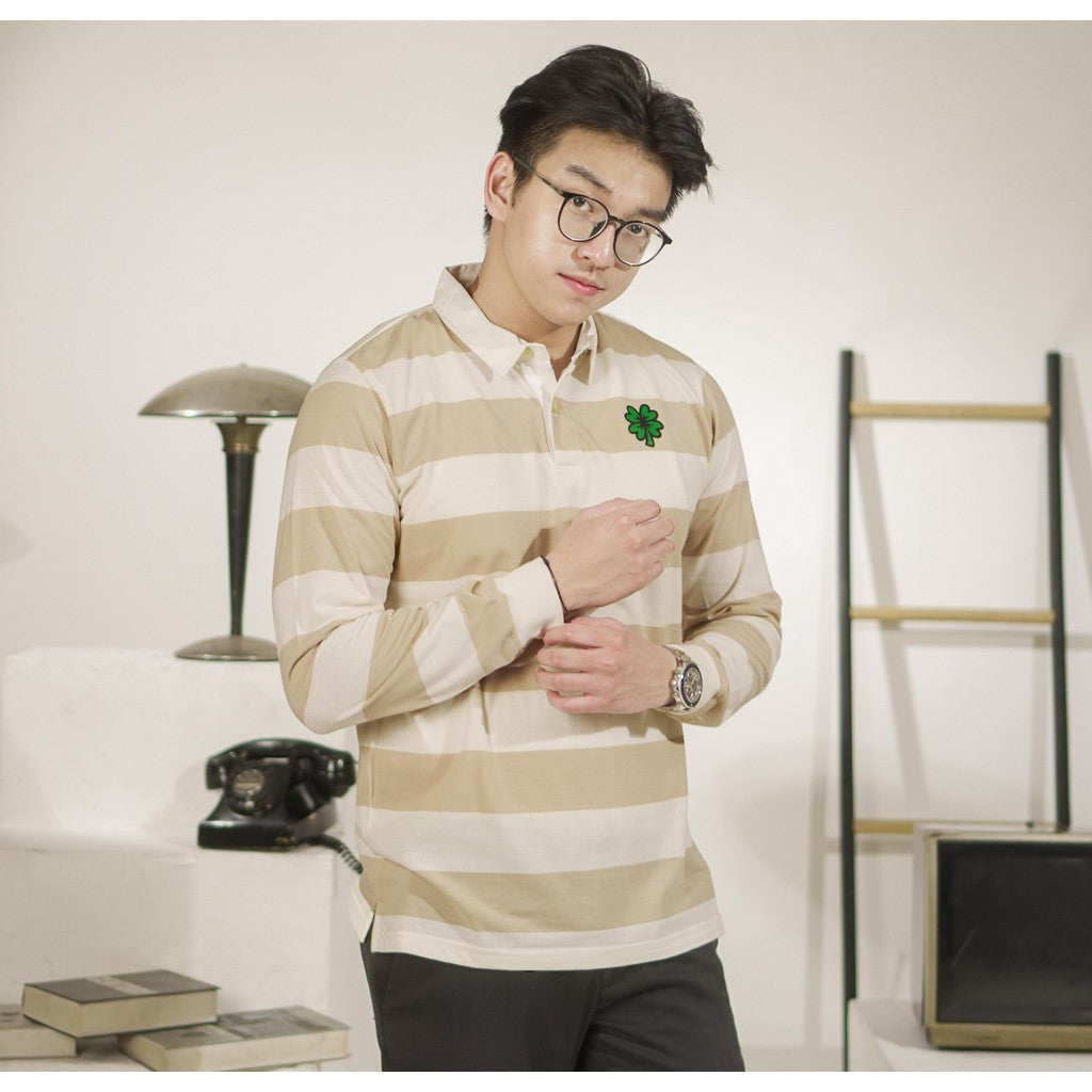 Matsuda Kaos Rugby Polo Shirt Katun Pria Lengan Panjang Shimabara Offwhite Stone