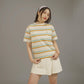 MATSUDA Kaos Wanita T Shirt Stripe Katun Ocha OffWhite