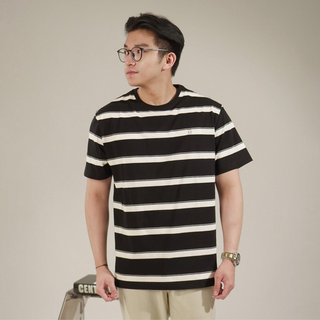 Matsuda T Shirt Pria Kaos Stripe Tamba Oblong Baju Black-White