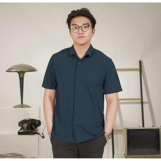 Matsuda Kemeja Pria Polos Lengan pendek Kasual Shiroi Blue Teal