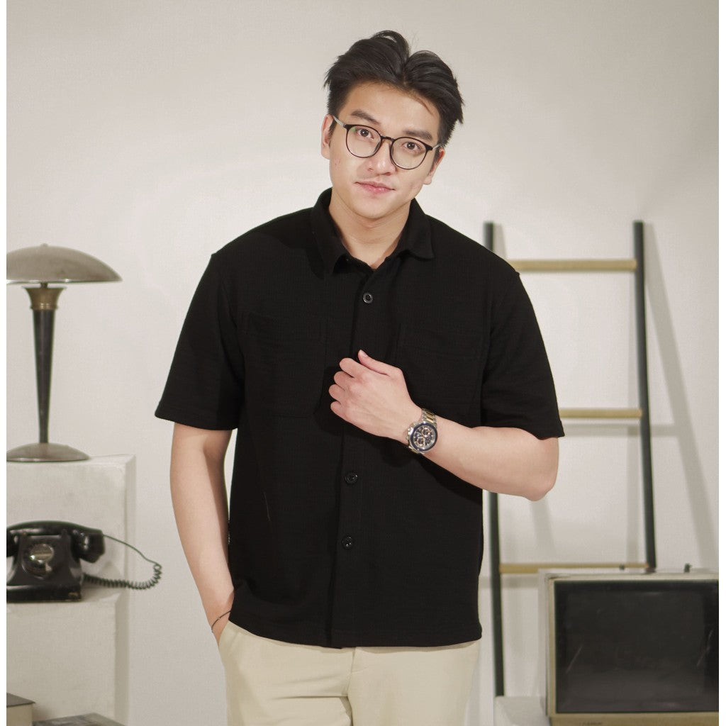 Matsuda Kemeja Outer Pria Lengan pendek Kasual Sayama Black
