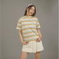 MATSUDA Kaos Wanita T Shirt Stripe Katun Ocha OffWhite