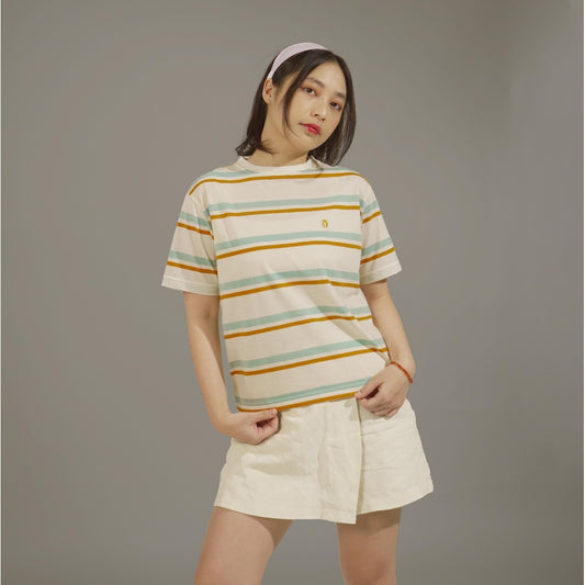 MATSUDA Kaos Wanita T Shirt Stripe Katun Ocha OffWhite