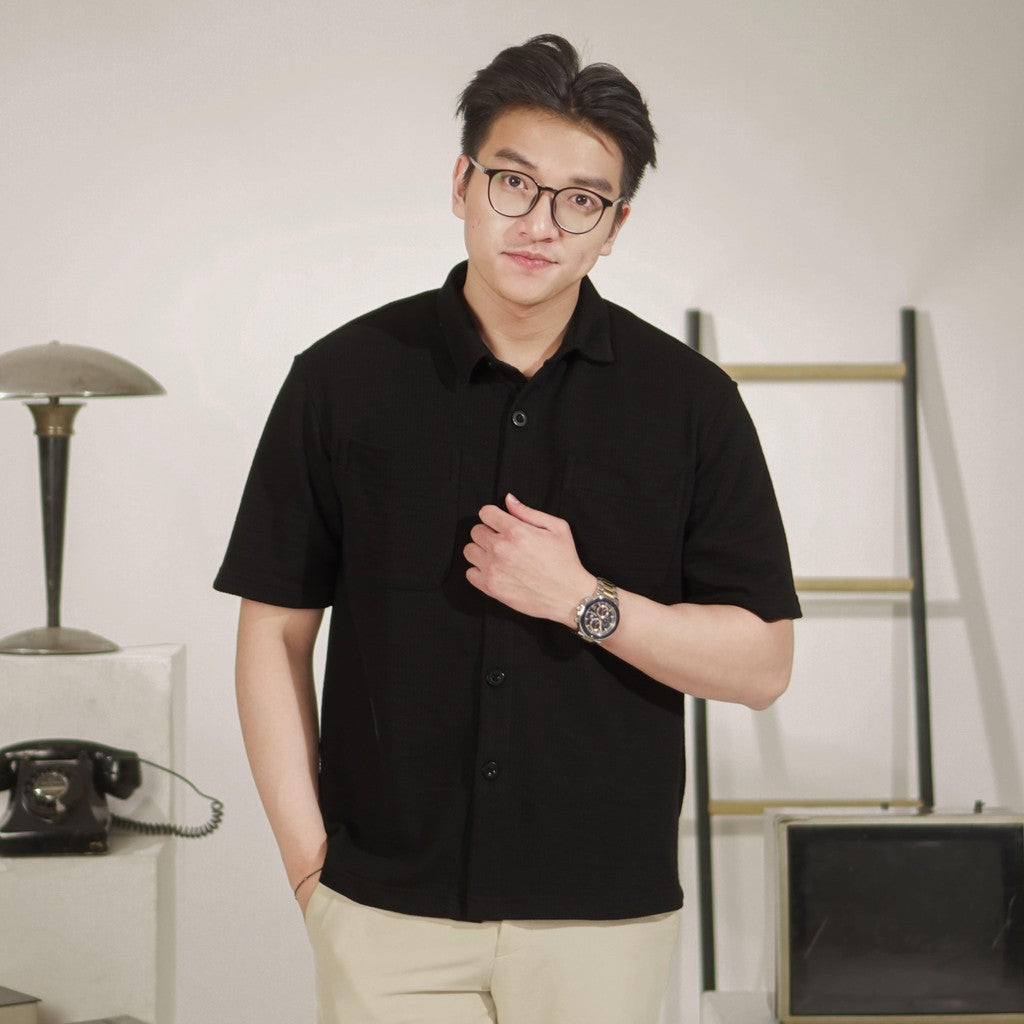 Matsuda Kemeja Outer Pria Lengan pendek Kasual Sayama Black