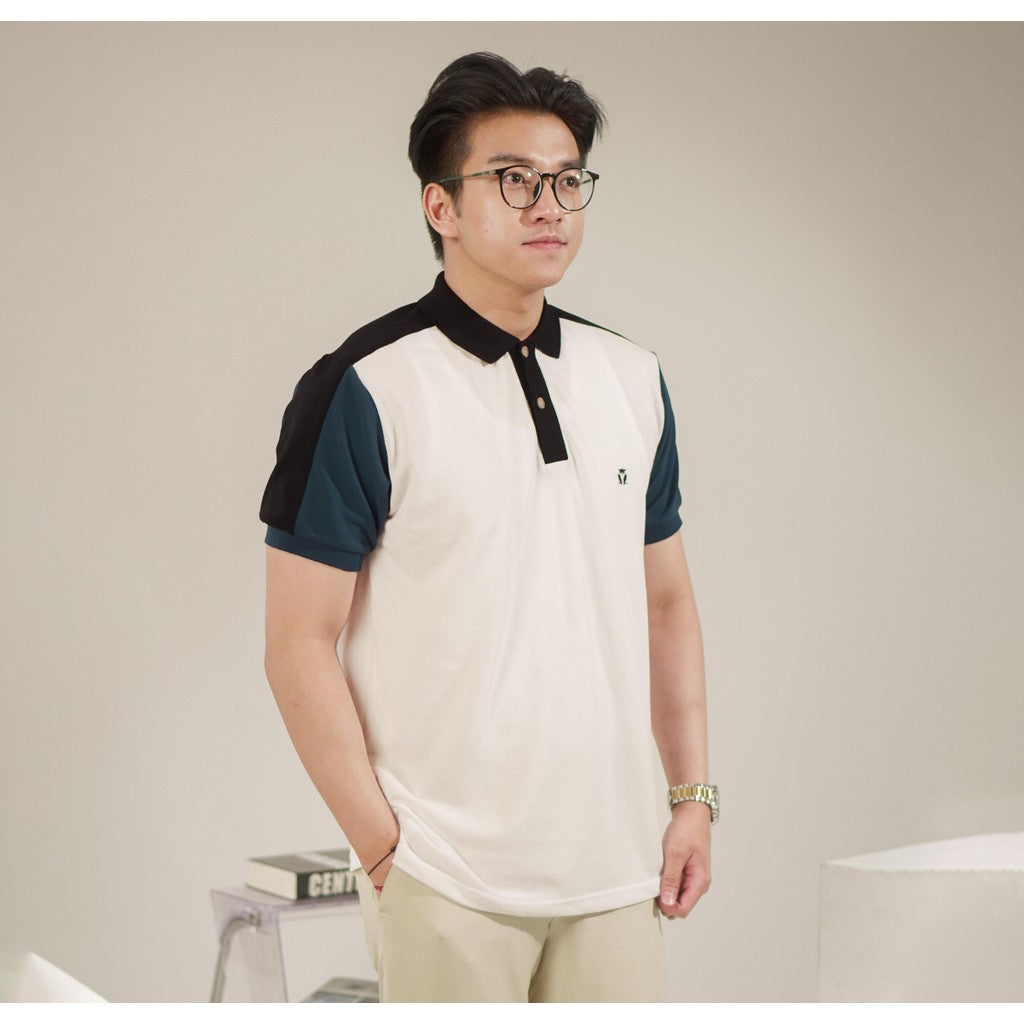 MATSUDA Baju Kaos Polo Shirt Dewasa Stripe Pria Kerah Katun Tomisato White