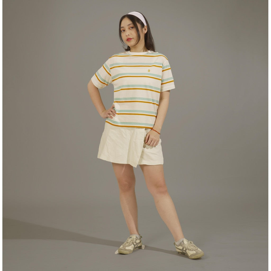 MATSUDA Kaos Wanita T Shirt Stripe Katun Ocha OffWhite