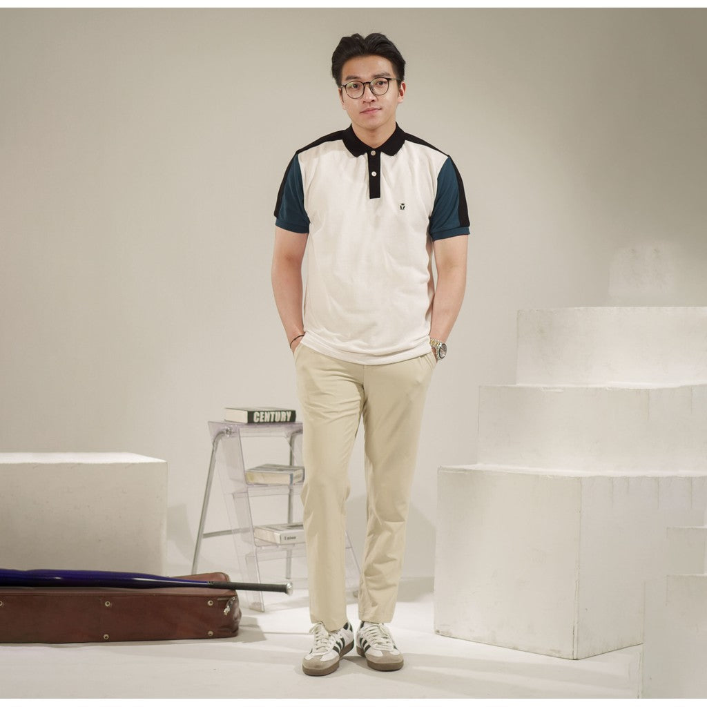 MATSUDA Baju Kaos Polo Shirt Dewasa Stripe Pria Kerah Katun Tomisato White