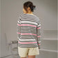 MATSUDA Kaos Wanita Longsleeve Stripe Katun Brita White